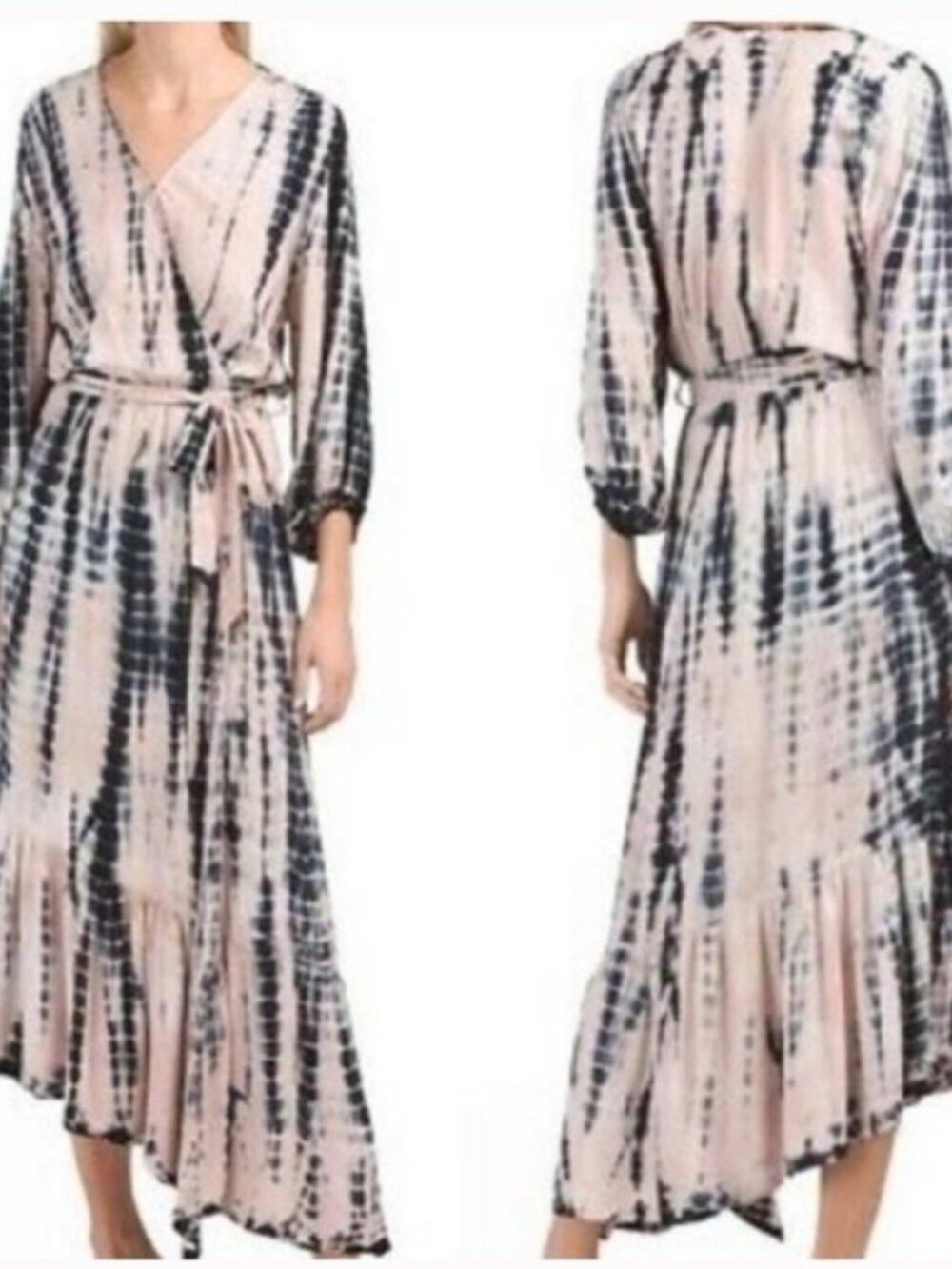 Young Fabulous & Broke Jillian Tie-Dye Faux Wrap Dress Peach, Navy Blue - Small - Picture 1 of 14